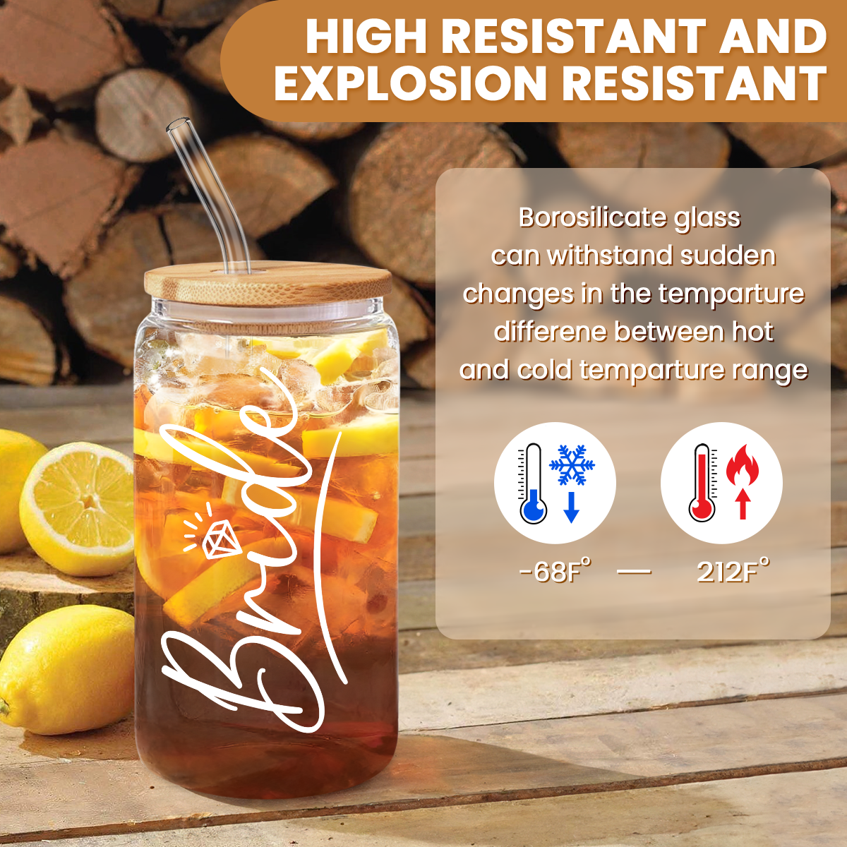 Bride GlassGlow | Glass Tumbler with Bamboo Lid 16oz