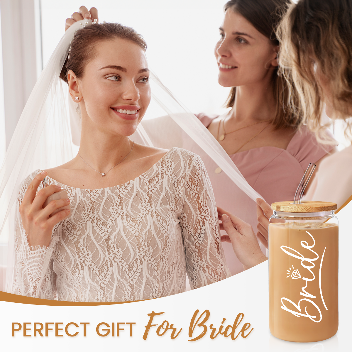 Bride GlassGlow | Glass Tumbler with Bamboo Lid 16oz