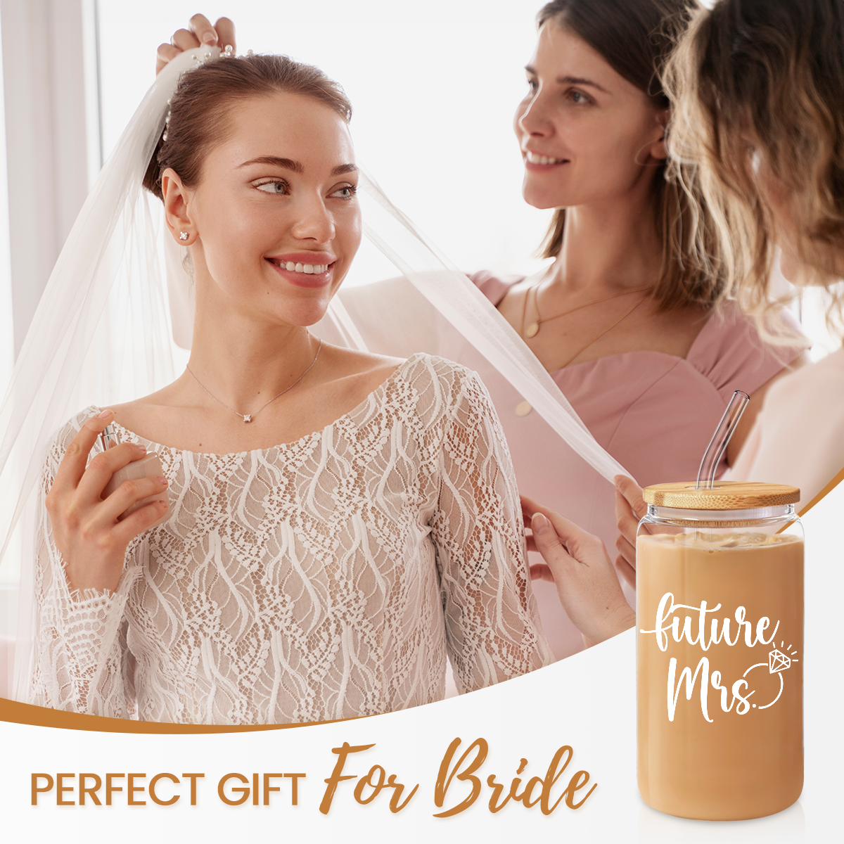 Bride GlassGlow | Glass Tumbler with Bamboo Lid 16oz
