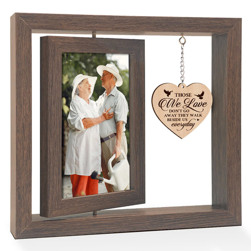 Memorial Photo Frame, Loss of Mom Dad Memorial Gift Keepsakes, 360-Degree Floating Rotating Wooden Picture Frames, Bereavement Presents, Sympathy Gifts for Family Friends