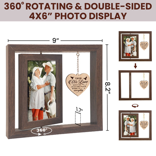 Memorial Photo Frame, Loss of Mom Dad Memorial Gift Keepsakes, 360-Degree Floating Rotating Wooden Picture Frames, Bereavement Presents, Sympathy Gifts for Family Friends