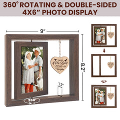 Memorial Photo Frame, Loss of Mom Dad Memorial Gift Keepsakes, 360-Degree Floating Rotating Wooden Picture Frames, Bereavement Presents, Sympathy Gifts for Family Friends