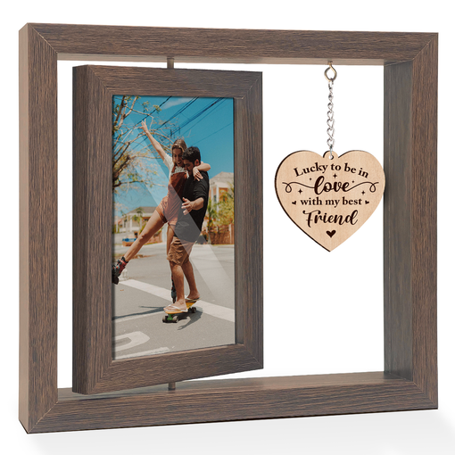 Couple Picture Frames, 360-Degree Floating Wooden Photo Frame, Gifts for Boyfriend Girlfriend Husband Wife Fiance Fiancee, Presents for Wedding Engagement