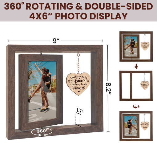 Couple Picture Frames, 360-Degree Floating Wooden Photo Frame, Gifts for Boyfriend Girlfriend Husband Wife Fiance Fiancee, Presents for Wedding Engagement