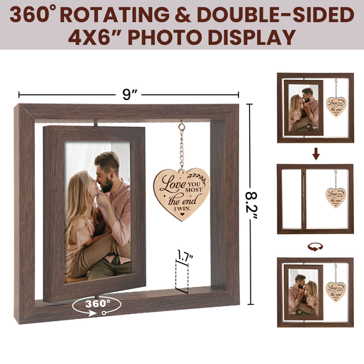 Couple Rotating Picture Frame for Couples, Wooden Photo Frames for Boyfriend Girlfriend Husband Wife, Gifts for Valentine's Day Anniversary