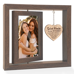 Rotating Photo Frame for Friend, Good Friends Are Like Stars Gifts for BFF, 360-Degree Floating Rotating Wooden Picture Frames for Besties, Long Distance Present
