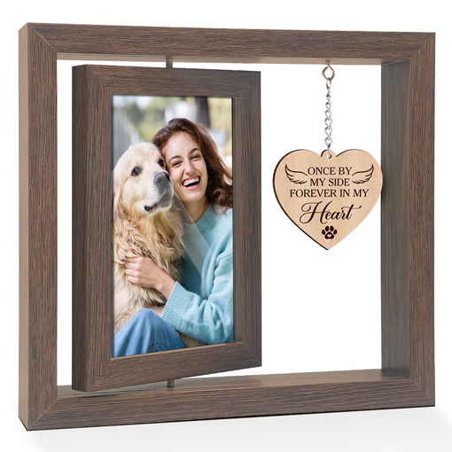 Pet Memorial Photo Frame, 360-Degree Floating Rotating Wooden Picture Frames for Loss of Dogs Cats, Remembrance Keepsakes Gifts for Dog Cat Owners