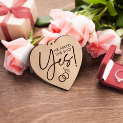 Rotating Photo Frame for Couples, He Asked She Said Yes Engagement Engaged Gifts, 360-Degree Floating Wooden Picture Frames Gift for Couple