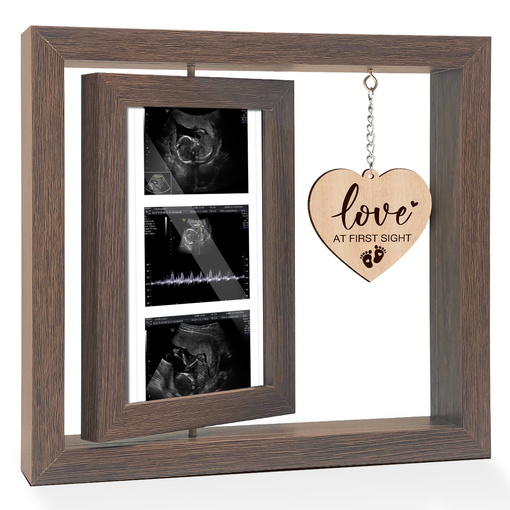 Baby Sonogram Rotating Photo Frame, Ultrasound 360-Degree Floating Wooden Picture Frames, Gift for Mom Dad to be Expecting Parents Pregnancy Announcement