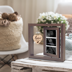 Baby Sonogram Rotating Photo Frame, Ultrasound 360-Degree Floating Wooden Picture Frames, Gift for Mom Dad to be Expecting Parents Pregnancy Announcement