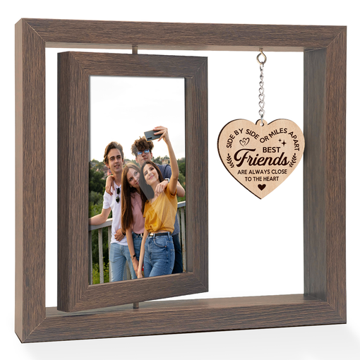 Rotating Picture Frame for Friends, 360-Degree Floating Wooden Photo Frames, Long Distance Going Away Gifts for Besties BFF, Presents for Christmas Birthday