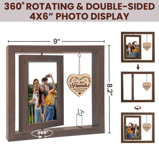 Rotating Picture Frame for Friends, 360-Degree Floating Wooden Photo Frames, Long Distance Going Away Gifts for Besties BFF, Presents for Christmas Birthday