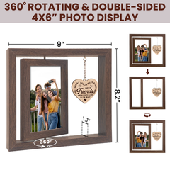 Rotating Picture Frame for Friends, 360-Degree Floating Wooden Photo Frames, Long Distance Going Away Gifts for Besties BFF, Presents for Christmas Birthday