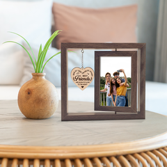 Rotating Picture Frame for Friends, 360-Degree Floating Wooden Photo Frames, Long Distance Going Away Gifts for Besties BFF, Presents for Christmas Birthday