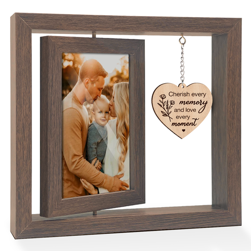 Family Photo Frame, 360-Degree Floating Rotating Picture Frames, Cherish Every Memory Wooden Gifts for Housewarming