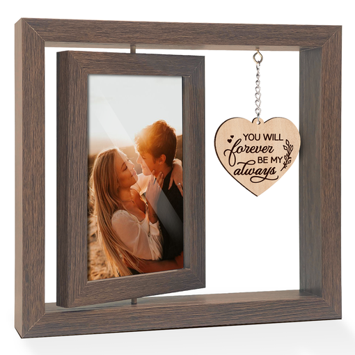 Couple Photo Frame, 360-Degree Floating Wooden Rotating Picture Frames for Boyfriend Girlfriend Husband Wife, Gifts for Couples Birthday Valentine's Day Anniversary