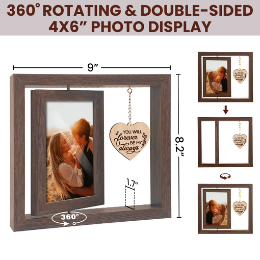 Couple Photo Frame, 360-Degree Floating Wooden Rotating Picture Frames for Boyfriend Girlfriend Husband Wife, Gifts for Couples Birthday Valentine's Day Anniversary