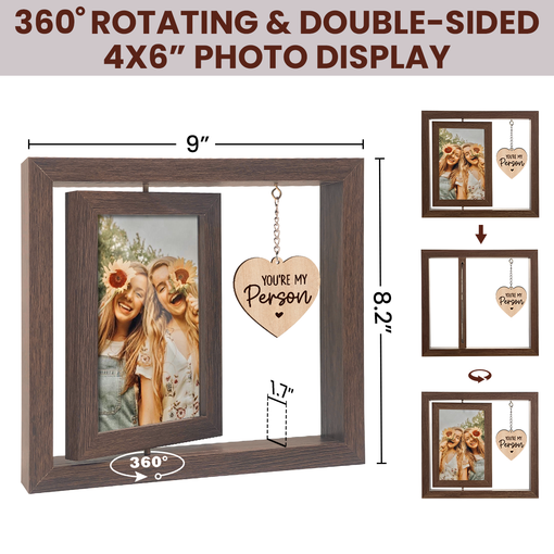 Friends Rotating Picture Frame, 360-Degree Floating Wooden Photo Frames for Besties, BFF Gifts for Long Distance Christmas Birthday