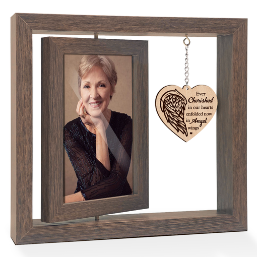 Memorial Rotating Photo Frame, Bereavement Gift for Loss of Mom Dad Grandma Grandpa Remembrance, 360-Degree Floating Wooden Picture Frames for Family Friends