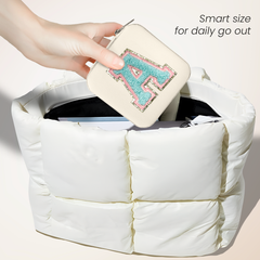 White Monogram Square Leather Travel Jewelry Case 4-Layer Sewing