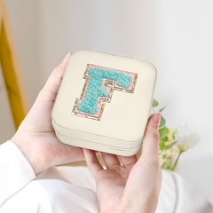 Personalized Jewelry Box, White Travel Jewelry Box with Initial F, Small Monogrammed Jewelry Case Organizer for Girls Women Teen Kids, Mini Travel Essentials Gifts for Birthday Christmas