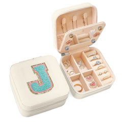 White Monogram Square Leather Travel Jewelry Case 4-Layer Sewing