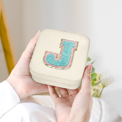 Personalized Jewelry Box, White Travel Jewelry Box with Initial J, Small Monogrammed Jewelry Case Organizer for Girls Women Teen Kids, Mini Travel Essentials Gifts for Birthday Christmas