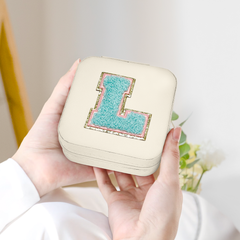 Personalized Jewelry Box, White Travel Jewelry Box with Initial L, Small Monogrammed Jewelry Case Organizer for Girls Women Teen Kids, Mini Travel Essentials Gifts for Birthday Christmas