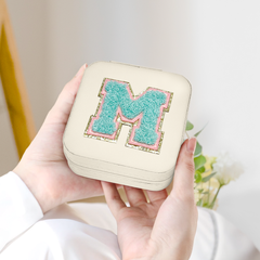 Personalized Jewelry Box, White Travel Jewelry Box with Initial M, Small Monogrammed Jewelry Case Organizer for Girls Women Teen Kids, Mini Travel Essentials Gifts for Birthday Christmas