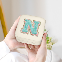 Personalized Jewelry Box, White Travel Jewelry Box with Initial N, Small Monogrammed Jewelry Case Organizer for Girls Women Teen Kids, Mini Travel Essentials Gifts for Birthday Christmas