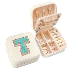 White Monogram Square Leather Travel Jewelry Case 4-Layer Sewing