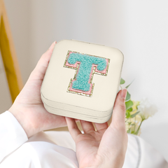 Personalized Jewelry Box, White Travel Jewelry Box with Initial T, Small Monogrammed Jewelry Case Organizer for Girls Women Teen Kids, Mini Travel Essentials Gifts for Birthday Christmas