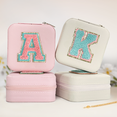 Personalized Jewelry Box, Pink Travel Jewelry Box, Small Monogrammed Jewelry Case Organizer for Girls Women Teen Kids, Mini Travel Essentials Gifts for Birthday Christmas