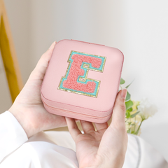 Personalized Jewelry Box, Pink Travel Jewelry Box with Initial E, Small Monogrammed Jewelry Case Organizer for Girls Women Teen Kids, Mini Travel Essentials Gifts for Birthday Christmas