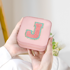 Personalized Jewelry Box, Pink Travel Jewelry Box with Initial J, Small Monogrammed Jewelry Case Organizer for Girls Women Teen Kids, Mini Travel Essentials Gifts for Birthday Christmas