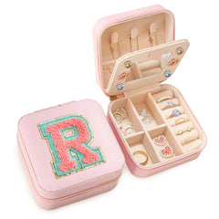 Personalized Jewelry Box, Pink Travel Jewelry Box, Small Monogrammed Jewelry Case Organizer for Girls Women Teen Kids, Mini Travel Essentials Gifts for Birthday Christmas