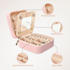 Personalized Jewelry Box, Pink Travel Jewelry Box with Initial W, Small Monogrammed Jewelry Case Organizer for Girls Women Teen  Kids, Mini Travel Essentials Gifts for Birthday Christmas