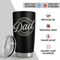 Best Dad Ever Tumbler with Lid - 20oz Insulated Stainless Steel Cup- Coffee Mug for Sport Travel Office, Gift for FatherÃ¢â‚¬â„¢s Day Birthday