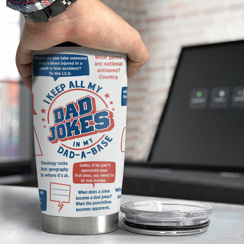 White Dad Jokes Stainless Steel Curved Tumbler 20oz