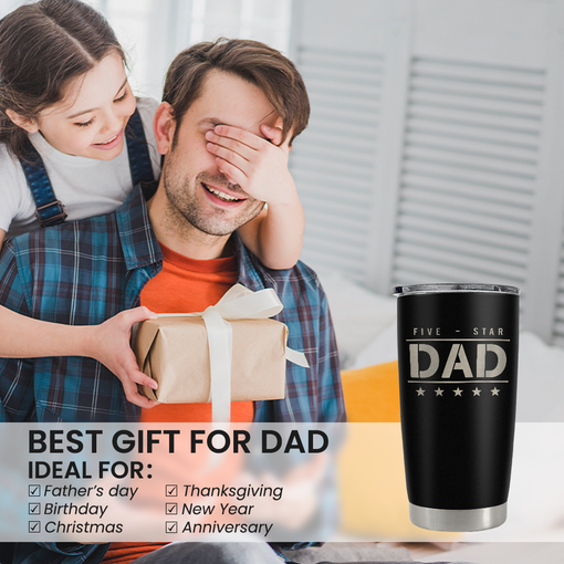 Five-star Dad Tumbler with Lid - Best Dad 20oz Insulated Stainless Steel Mug - Coffee Cup for Travel Sport Outdoor Activities Office, Gift for Birthday Father's Day