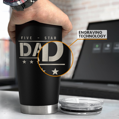 Five-star Dad Tumbler with Lid - Best Dad 20oz Insulated Stainless Steel Mug - Coffee Cup for Travel Sport Outdoor Activities Office, Gift for Birthday Father's Day