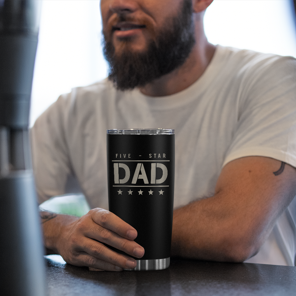 Five-star Dad Tumbler with Lid - Best Dad 20oz Insulated Stainless Steel Mug - Coffee Cup for Travel Sport Outdoor Activities Office, Gift for Birthday Father's Day