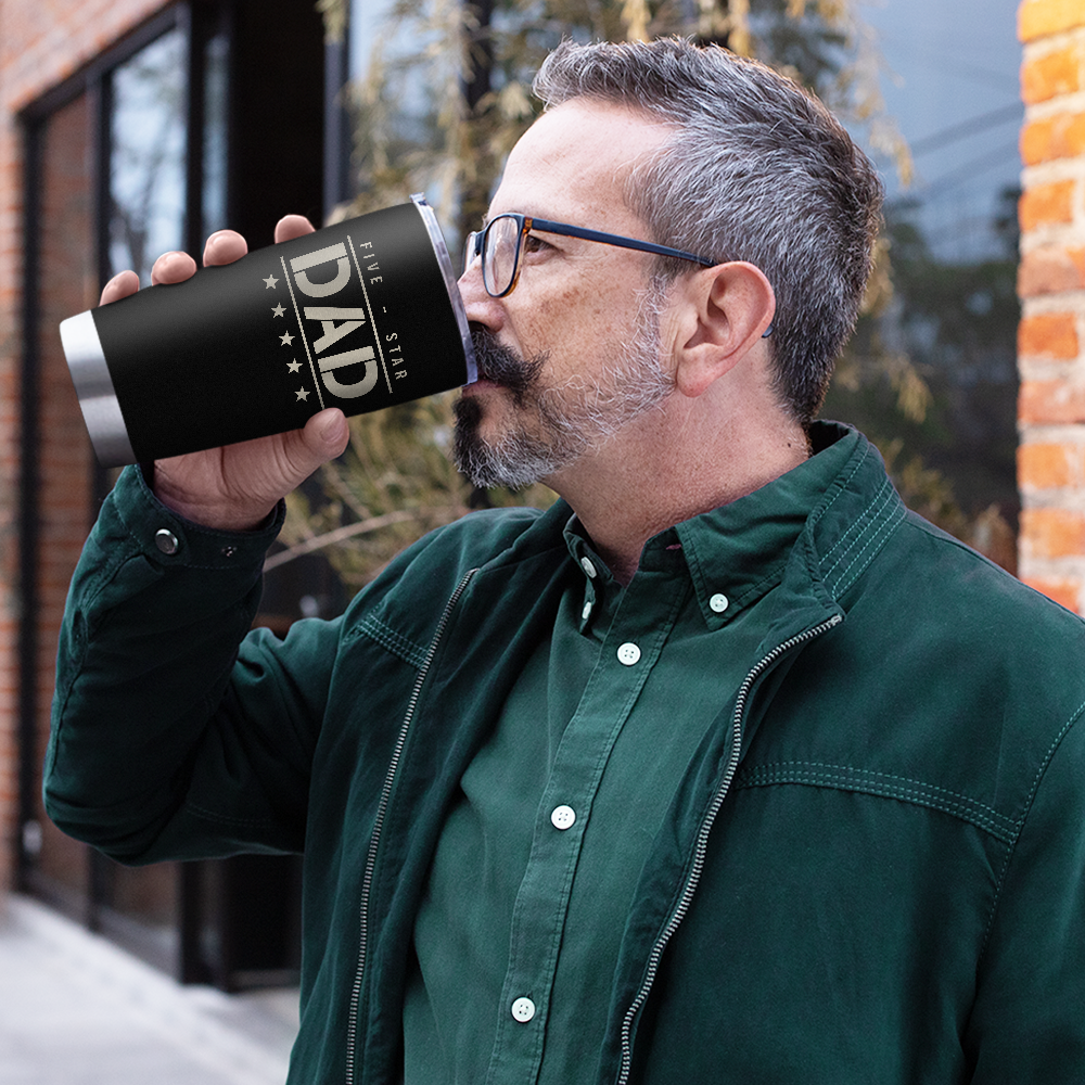Five-star Dad Tumbler with Lid - Best Dad 20oz Insulated Stainless Steel Mug - Coffee Cup for Travel Sport Outdoor Activities Office, Gift for Birthday Father's Day