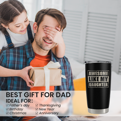 Gift from Daughter to Dad - 20oz Tumbler with Lid for Father - Insulated Stainless Steel Mug - Funny Coffee Mug for Outdoor Travel Sport Office, Gifts for Birthday FatherÃ¢â‚¬â„¢s Day