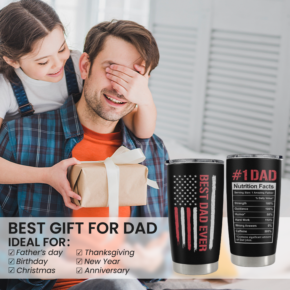 Dad Gifts, Best Dad Ever 20oz Insulated Tumbler with Lid Double-wall Insulated Stainless Steel Mug - Coffee Cup for Outdoor Travel Sport Office, Gift for Birthday Father’s Day