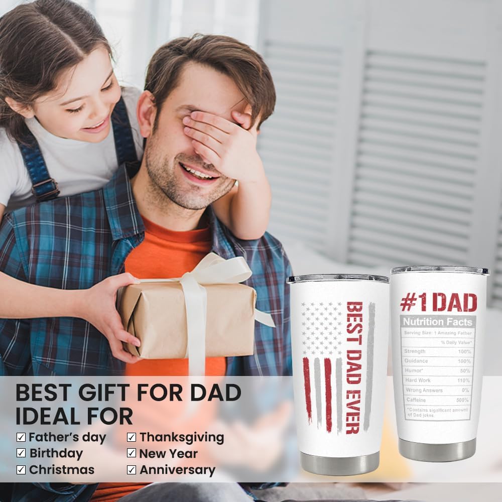 Best Dad Ever 20oz Insulated Tumbler with Lid for Father - Double-wall Insulated Stainless Steel Mug - Coffee Cup for Outdoor Travel Sport Office, Gift for Birthday Father's Day