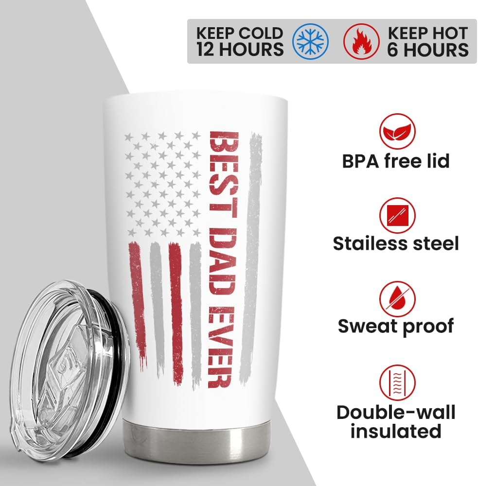 Best Dad Ever 20oz Insulated Tumbler with Lid for Father - Double-wall Insulated Stainless Steel Mug - Coffee Cup for Outdoor Travel Sport Office, Gift for Birthday Father's Day