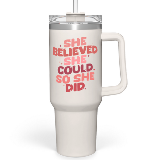 Graduation Gifts for Women She Believed She Could So She Did Tumbler 40oz Stainless Steel Insulated with Handle and Straw, New Job, Going Away, Inspirational Gifts for Her