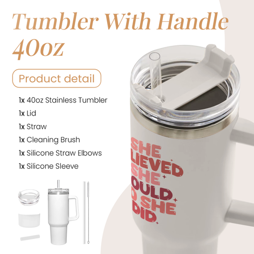 Graduation Gifts for Women She Believed She Could So She Did Tumbler 40oz Stainless Steel Insulated with Handle and Straw, New Job, Going Away, Inspirational Gifts for Her