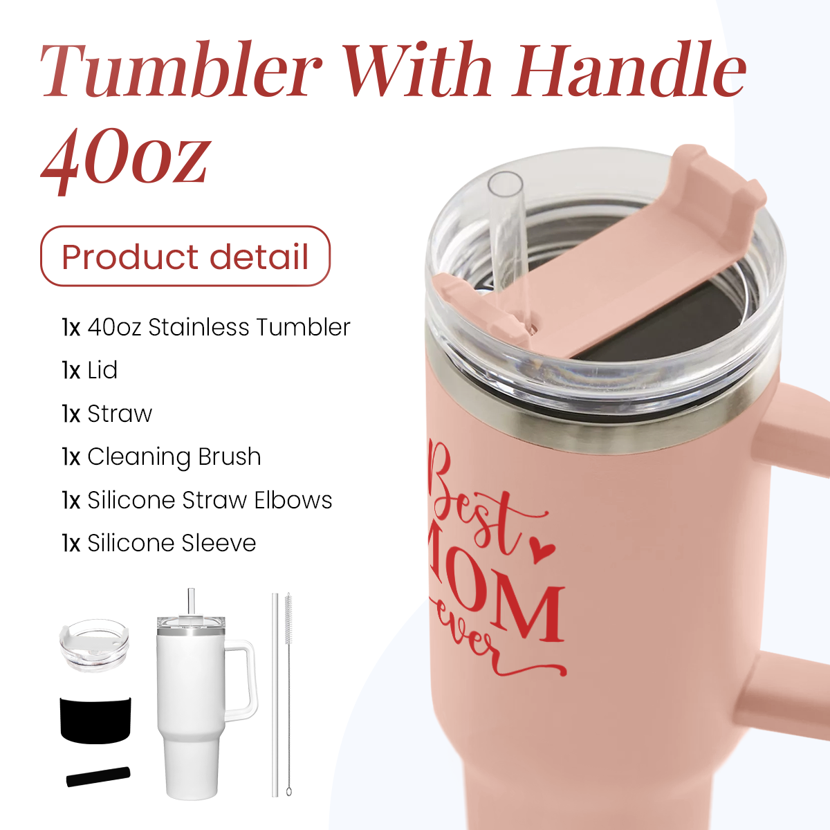 Coral Best Mom Ever Quencher Tumbler with Handle 40oz